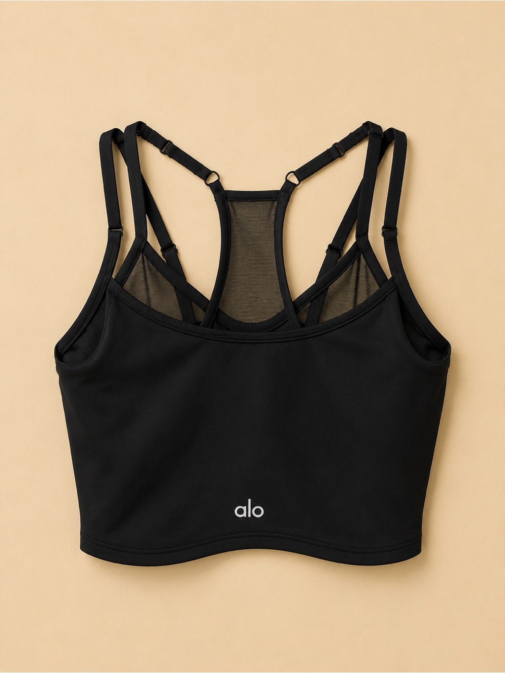 ALO Yoga Black Strappy Mesh-Back Sports Bralette